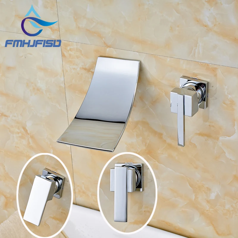 Waterfall Spout Basin Mixer Faucet with Single Handle Chrome Finish Wall Mounted