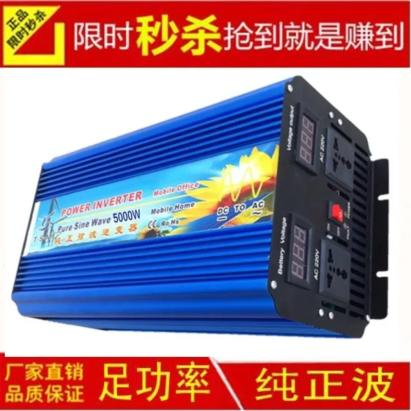 Digital Display 5000W (10000W Peak Power) DC 24V to AC 220V Off Grid Pure Sine wave Solar inverter
Digital Display 5000W (10000W Peak Power) DC 24V to AC 220V Off Grid Pure Sine wave Solar inverter