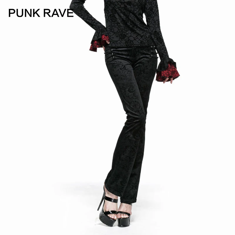 PUNK RAVE Gothic Long Flared Trouser With Nut Flower Printing Black Soft Fabric Pants
PUNK RAVE Gothic Long Flared Trouser With Nut Flower Printing Black Soft Fabric Pants