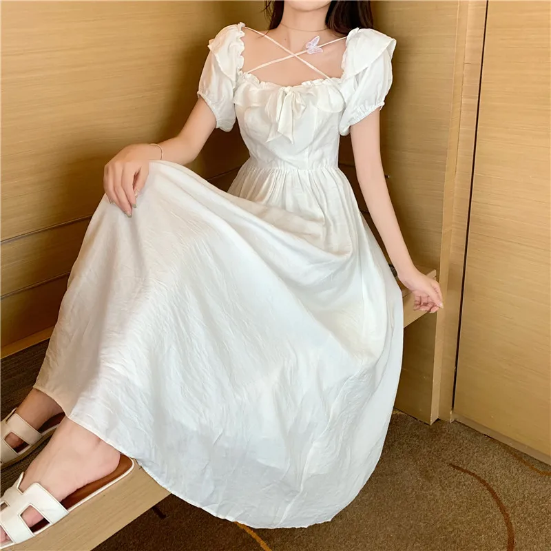 Women Summer Retro Fashion Slim Dress Sweet Puff Sleeve Midi White A Line Dress Sexy Square Collar Ruffled Fairy Dress Vestidos
Women Summer Retro Fashion Slim Dress Sweet Puff Sleeve Midi White A Line Dress Sexy Square Collar Ruffled Fairy Dress Vestidos