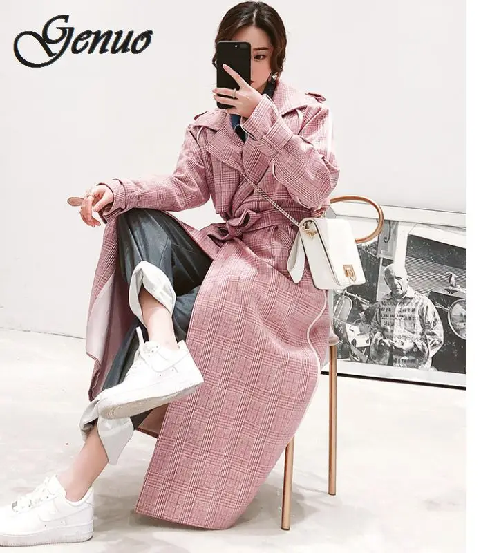 2019 Fall/ Winter Women Simple Plaid Slim Woolen Maxi long Coat with Belt Female Overcoat manteau femme Pink Khaki
2019 Fall/ Winter Women Simple Plaid Slim Woolen Maxi long Coat with Belt Female Overcoat manteau femme Pink Khaki