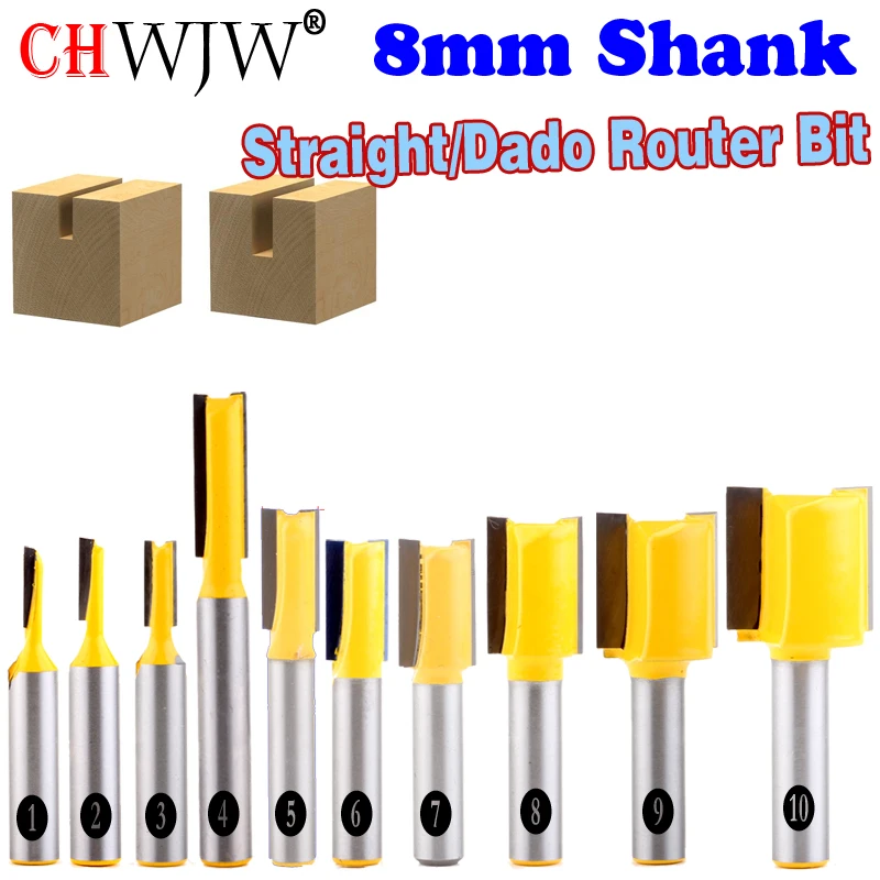 

1PC 8mm Shank high quality Straight/Dado Router Bit Set 3.2,3.4,5,8,10,12,14,18,20mm Diameter Wood Cutting Tool - Chwjw