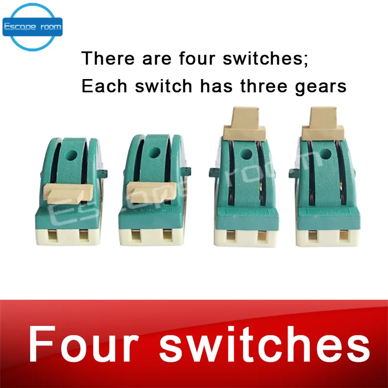 Takagism game prop, real life room escape props four switches adjust the swithes in the right gear to open lock
Takagism game prop, real life room escape props four switches adjust the swithes in the right gear to open lock