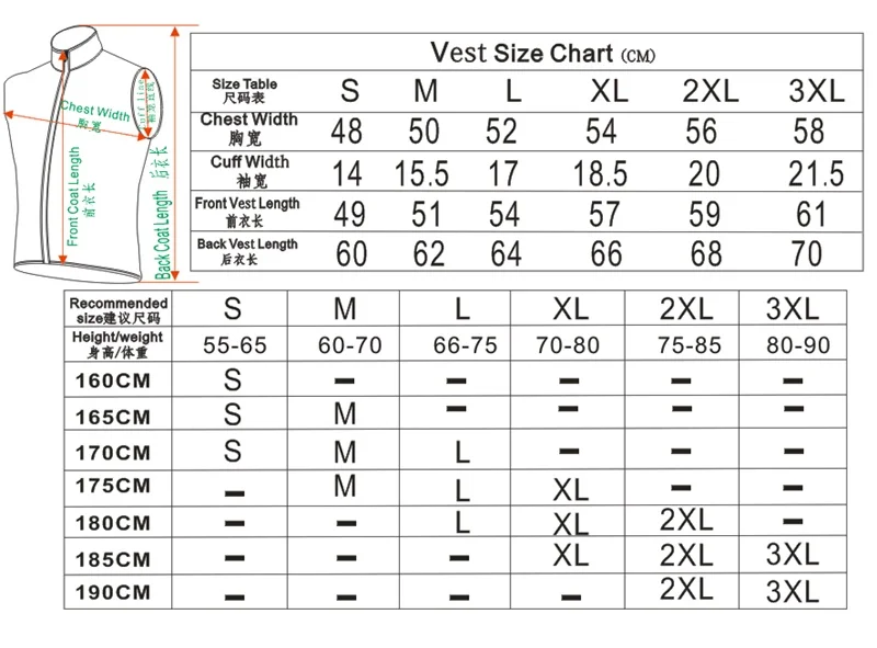 Vest Size Chart