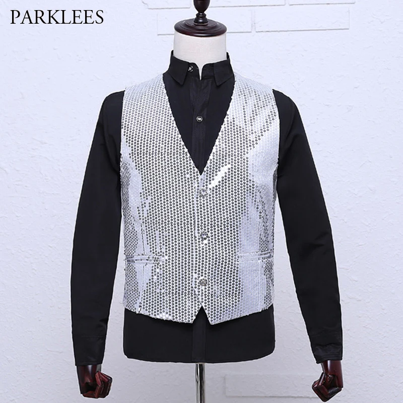 Shiny Silver Sequin Vest Men Single Breasted Mens Glitter Dress Vests Wedding Party Prom Singer Gilet Homme Paillette Waistcoat
Shiny Silver Sequin Vest Men Single Breasted Mens Glitter Dress Vests Wedding Party Prom Singer Gilet Homme Paillette Waistcoat