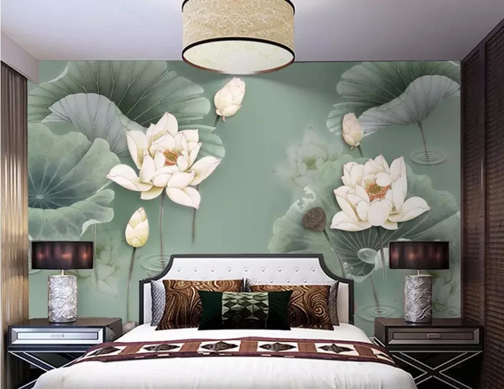 New Chinese 3D Wallpaper Living Room Lotus Photo Wall Murals Printing Silk Waterproof Wallpapers For Bathroom Kitchen | Обустройство