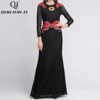 Qian Han Zi newest Designer Runway Maxi Dress Women Long Sleeve Sleeve Embroidered Lace Vintage mermaid party Floor-Length dress 
Qian Han Zi newest Designer Runway Maxi Dress Women Long Sleeve Sleeve Embroidered Lace Vintage mermaid party Floor-Length dress
