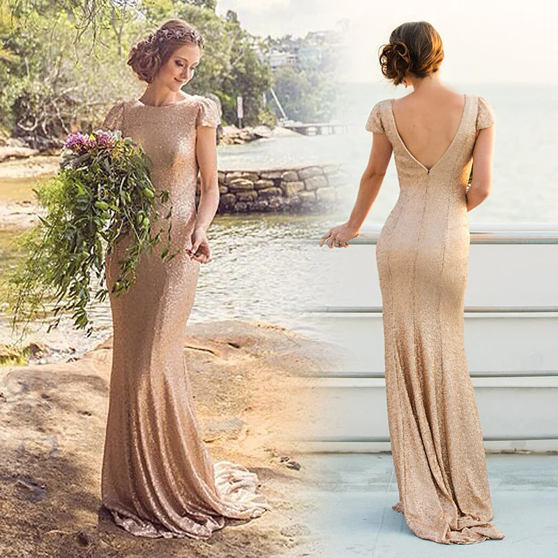 Gold Sequin Bridesmaid Dress Short Sleeves Backless Mermaid Long Prom Gown Vestido De Madrinha De Casamento Longo Custom Made
Gold Sequin Bridesmaid Dress Short Sleeves Backless Mermaid Long Prom Gown Vestido De Madrinha De Casamento Longo Custom Made