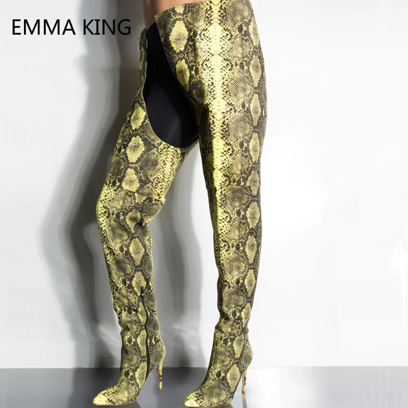 Sexy Thigh High Stiletto Heeled Boots Gold Snake Skin Faux Leather Pointed Toe Slip-On Show Runway Shoes Long Boots Women
Sexy Thigh High Stiletto Heeled Boots Gold Snake Skin Faux Leather Pointed Toe Slip-On Show Runway Shoes Long Boots Women