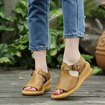 New Genuine Leather Handmade Women Sandals Cut Out Wedges Cowhide Summer Shoes Peep Toes Comfotable Women Vintage Shoes
New Genuine Leather Handmade Women Sandals Cut Out Wedges Cowhide Summer Shoes Peep Toes Comfotable Women Vintage Shoes