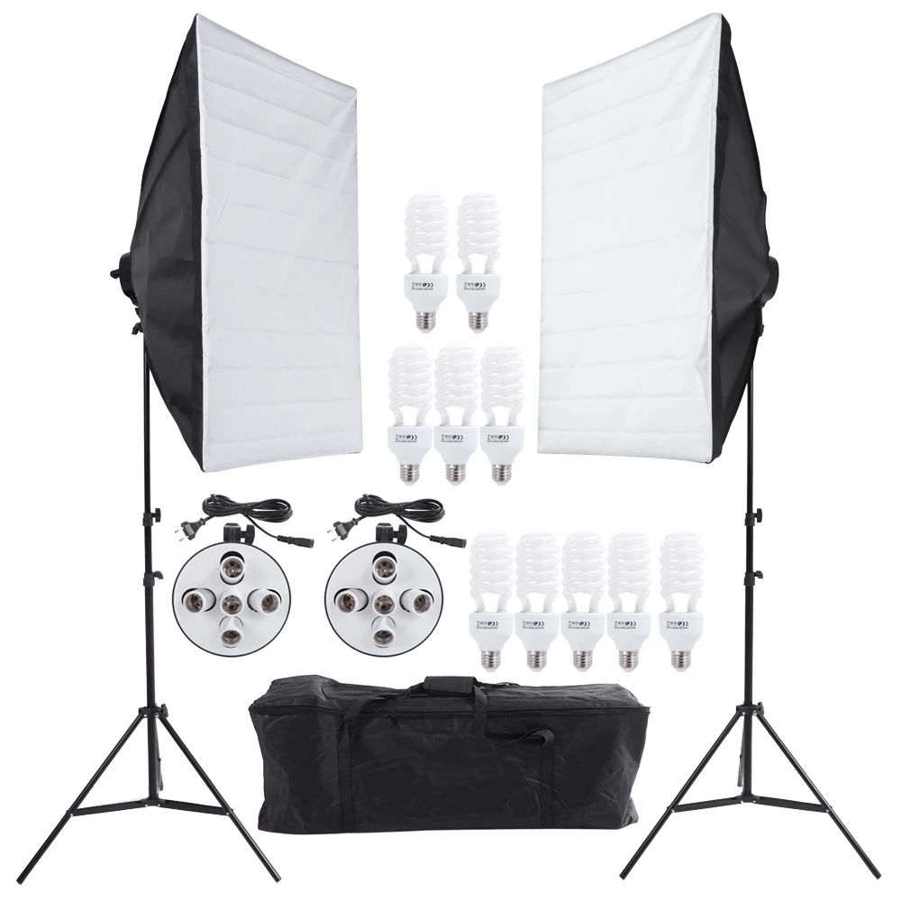 Photography Light Stand Two 50 * 70cm Softbox Ten Bulbs Two Light Holder Photo Studio Video Continuous Lighting Kit
Photography Light Stand Two 50 * 70cm Softbox Ten Bulbs Two Light Holder Photo Studio Video Continuous Lighting Kit