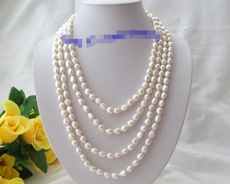 

FREE shipping>>>>stunning long 100" 11mm baroque white freshwater cultured pearls necklace d873 6.07