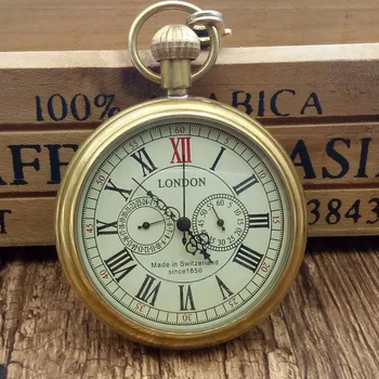 고품질 남성 5 손 구리 케이스 군사 자동 시계 기계식 포켓 시계, 선물 상자 런던 시계