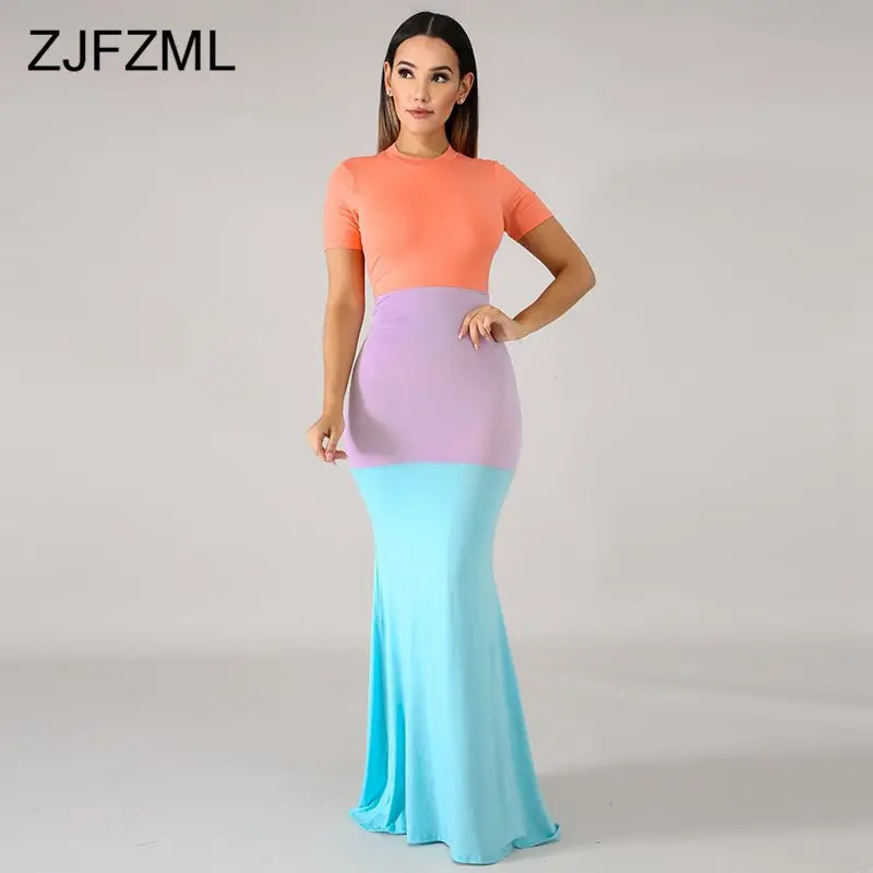Contrast Color Spliced Sexy Mermaid Dress Women Summer O Neck Short Sleeve Maxi Vestidos Casual High Waist Plus Size Robe Femme
Contrast Color Spliced Sexy Mermaid Dress Women Summer O Neck Short Sleeve Maxi Vestidos Casual High Waist Plus Size Robe Femme