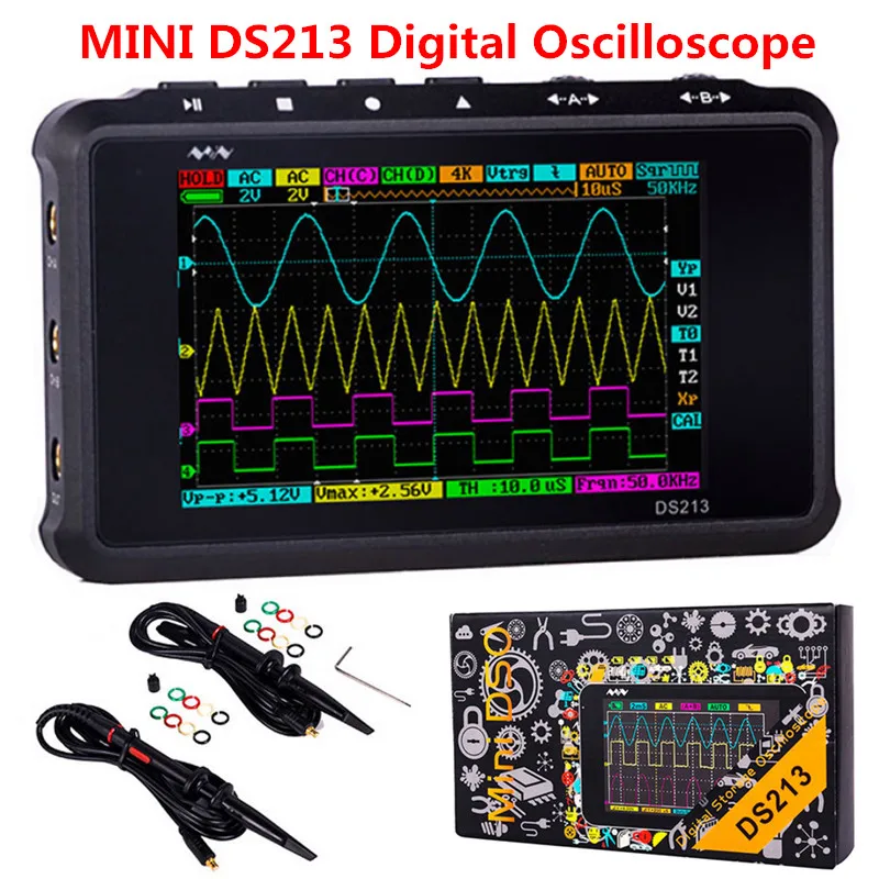 4 канальный портативный цифровой мини осциллограф DSO 100 DS 213 с зондом X1 и