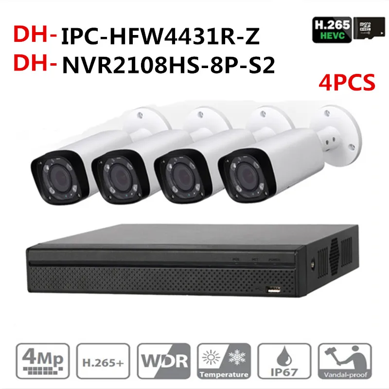 

DH NVR Security CCTV Camera Kits original NVR NVR2108HS-8P-S2 OEM IP Camera IPC-HFW4431R-Z Motor Zoom Camera Surveillance System