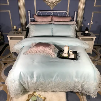 Luxury Princess Lace Silk Bedding set king queen size Bed sheet Pink Blue Bed Duvet cover set juego de cama parure de lit adulte
Luxury Princess Lace Silk Bedding set king queen size Bed sheet Pink Blue Bed Duvet cover set juego de cama parure de lit adulte