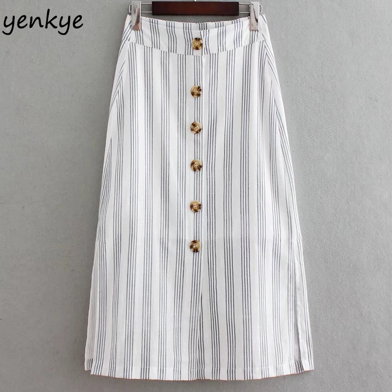 Summer Skirts Womens Linen Striped High Waist Skirt Female Front Button Sexy Side Split Casual A-line Midi Skirt BBWM8201
Summer Skirts Womens Linen Striped High Waist Skirt Female Front Button Sexy Side Split Casual A-line Midi Skirt BBWM8201