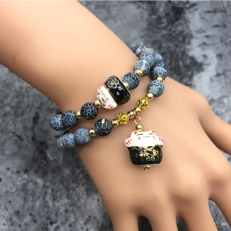 New Lucky Cat Charm Beads Bracelet for Women Girls Natural Stone Handmade Ceramic Cat Pendant
New Lucky Cat Charm Beads Bracelet for Women Girls Natural Stone Handmade Ceramic Cat Pendant