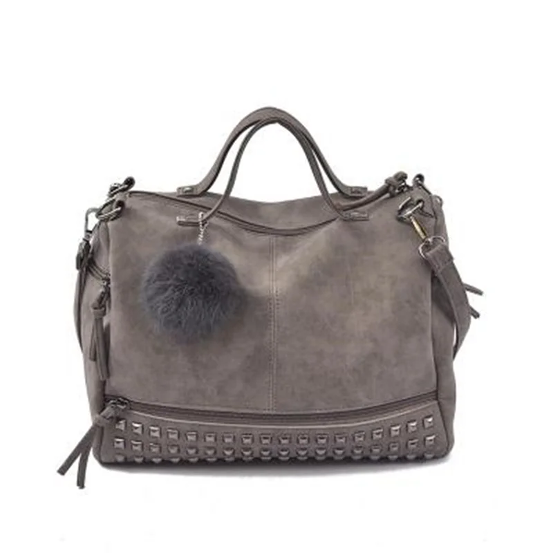 Vintage Nubuck Leather Female Top-handle Bags Rivet Larger Women Hair Ball Shoulder Bag Motorcycle Messenger Bag NA-02
Vintage Nubuck Leather Female Top-handle Bags Rivet Larger Women Hair Ball Shoulder Bag Motorcycle Messenger Bag NA-02
