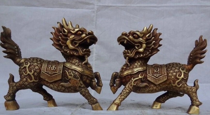9" Folk Chinese Bronze Guardian Zhao Cai Dragon Kylin Unicorn Beast Statue Pair
9" Folk Chinese Bronze Guardian Zhao Cai Dragon Kylin Unicorn Beast Statue Pair