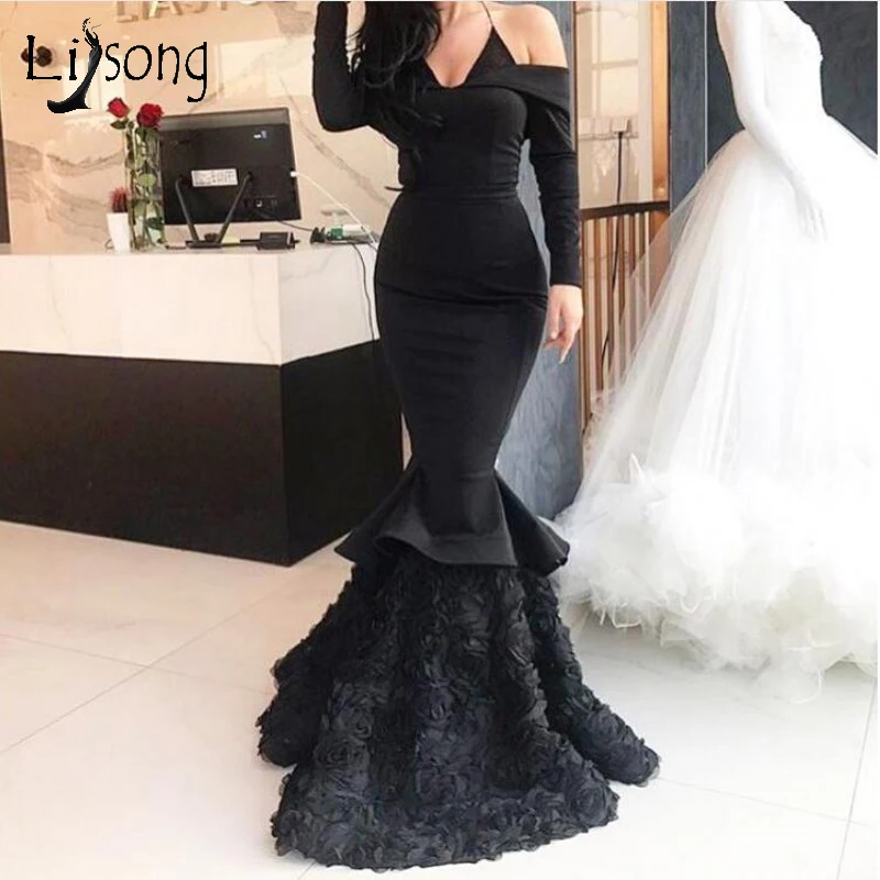 Black Rose Flower Stretchy Mermaid Evening Dresses 2018 Full Sleeves Halter Sexy Long Evening Gowns Formal Party Dress
Black Rose Flower Stretchy Mermaid Evening Dresses 2018 Full Sleeves Halter Sexy Long Evening Gowns Formal Party Dress