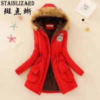 STAINLIZARD Fahion Women Winter Coat Casual Cotton Red Hooded Parkas Long Thick Ladies Women Clothing Warm Women Jacket CJT142 image