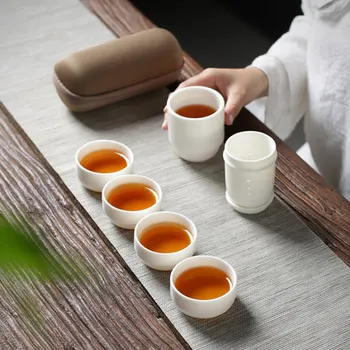 Quick 1 pot 4 concentric cups Travel tea set outdoor white porcelain Kung Fu portable black pottery carrying bag Japanese style
Quick 1 pot 4 concentric cups Travel tea set outdoor white porcelain Kung Fu portable black pottery carrying bag Japanese style