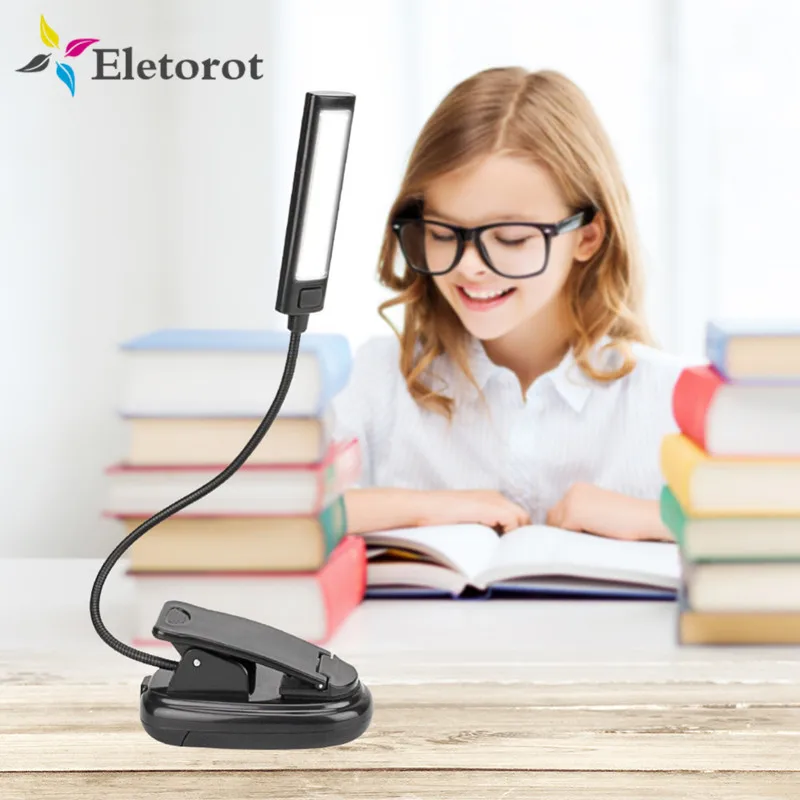 

Eletorot Flexible 2 Dual Arms Clip On 2 LED Light for Book Reading Desk Tablet Lamp Adjustable 2Modes LED Flashlight COB Torch