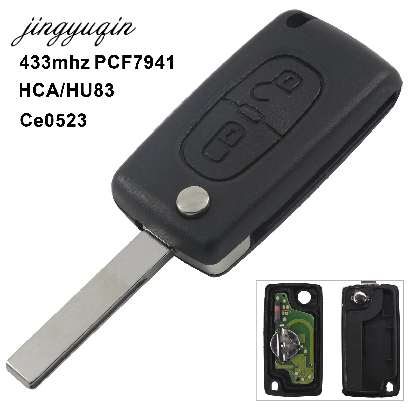 Jingyuqin ID46 433 МГц PCF7941 2 кнопки дистанционного ключа для Citroen HCA лезвие CE0523