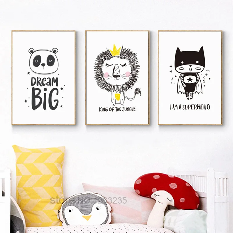 Cartoon Nursery Superhero Panda Lion Baby Wall Art Canvas Painting Cuadros Poster Picture Nordic style kids decoration Unframed
Cartoon Nursery Superhero Panda Lion Baby Wall Art Canvas Painting Cuadros Poster Picture Nordic style kids decoration Unframed