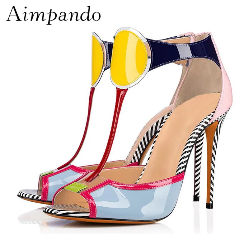 Sweet Candy Color Patent Leather Summer Shoes Woman Stiletto Heel Sexy Peep Toes T-strap Mixed Color Sandals Women
Sweet Candy Color Patent Leather Summer Shoes Woman Stiletto Heel Sexy Peep Toes T-strap Mixed Color Sandals Women