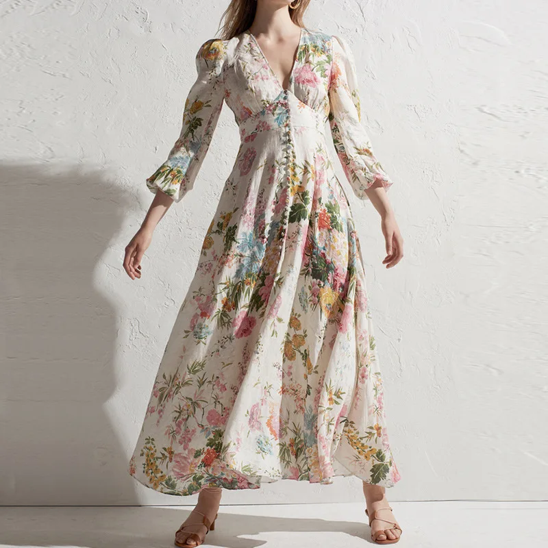 Hot Selling 2019 New Summer Fashion Sexy V-neck Long Sleeve Flower Printing Line Cotton Beach Bohemian Dress High Quality
Hot Selling 2019 New Summer Fashion Sexy V-neck Long Sleeve Flower Printing Line Cotton Beach Bohemian Dress High Quality