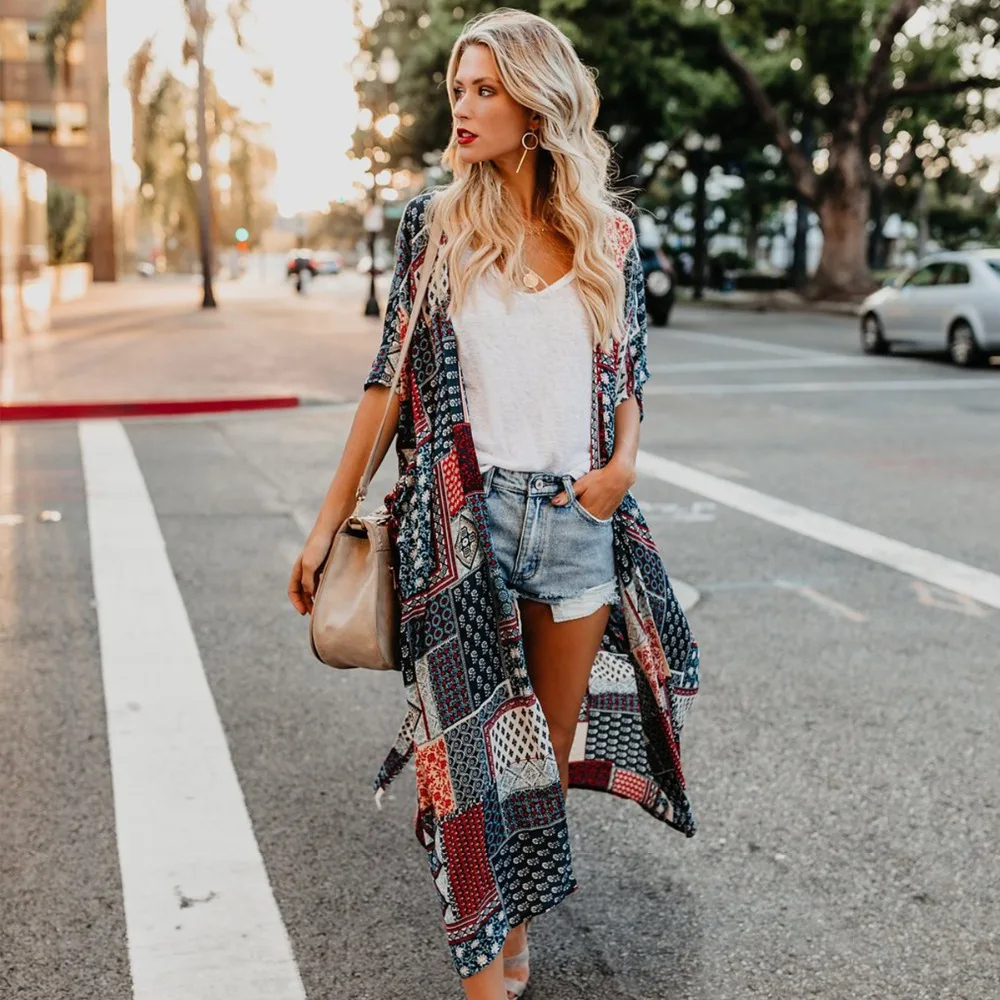 Casual Summer Women Vintage Style Print Long Fashion Blouse Short Sleeve Loose Outwear Thin V-neck Sashes Shirt
Casual Summer Women Vintage Style Print Long Fashion Blouse Short Sleeve Loose Outwear Thin V-neck Sashes Shirt