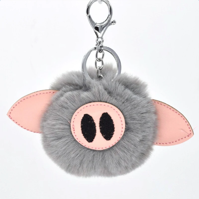 Pig Nose Keychain PU Leather Ears Keyring Fluffy Faux Fur Ball Car Baby Toy Key Holder Bag Pendant Accessory | Украшения и