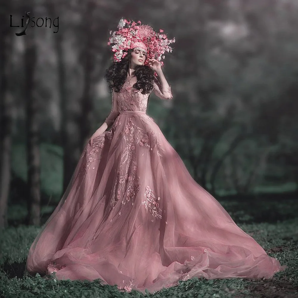 Pretty Blush Pink Lace Wedding Dresses 2019 See Thru Full Sleeves A-line 3D Flower Bridal Dresses Romantic Tulle Prom Gowns
Pretty Blush Pink Lace Wedding Dresses 2019 See Thru Full Sleeves A-line 3D Flower Bridal Dresses Romantic Tulle Prom Gowns
