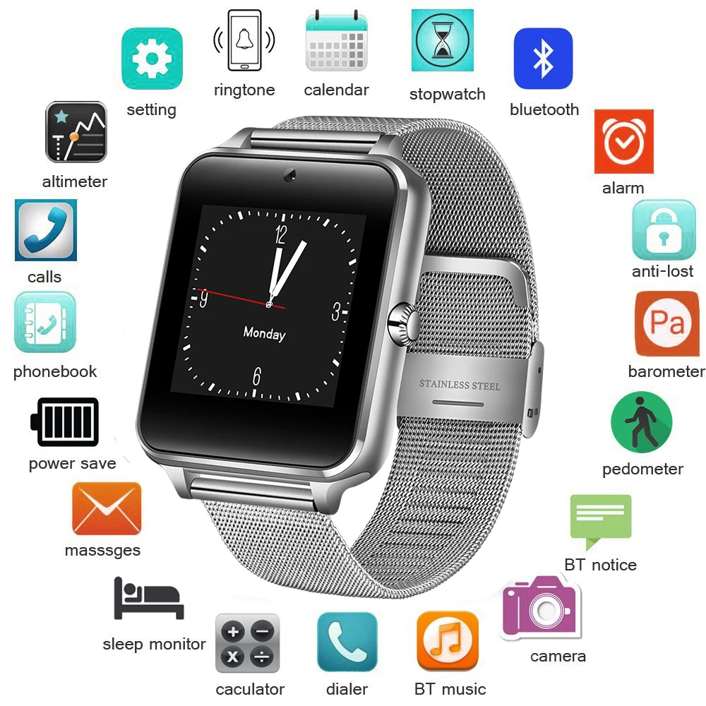 

Hot Sale Z60 Bluetooth Smart Watch Men With Phone Call 2G GSM SIM TF Card Camera Smartwatch Android relogio inteligente PK DZ09