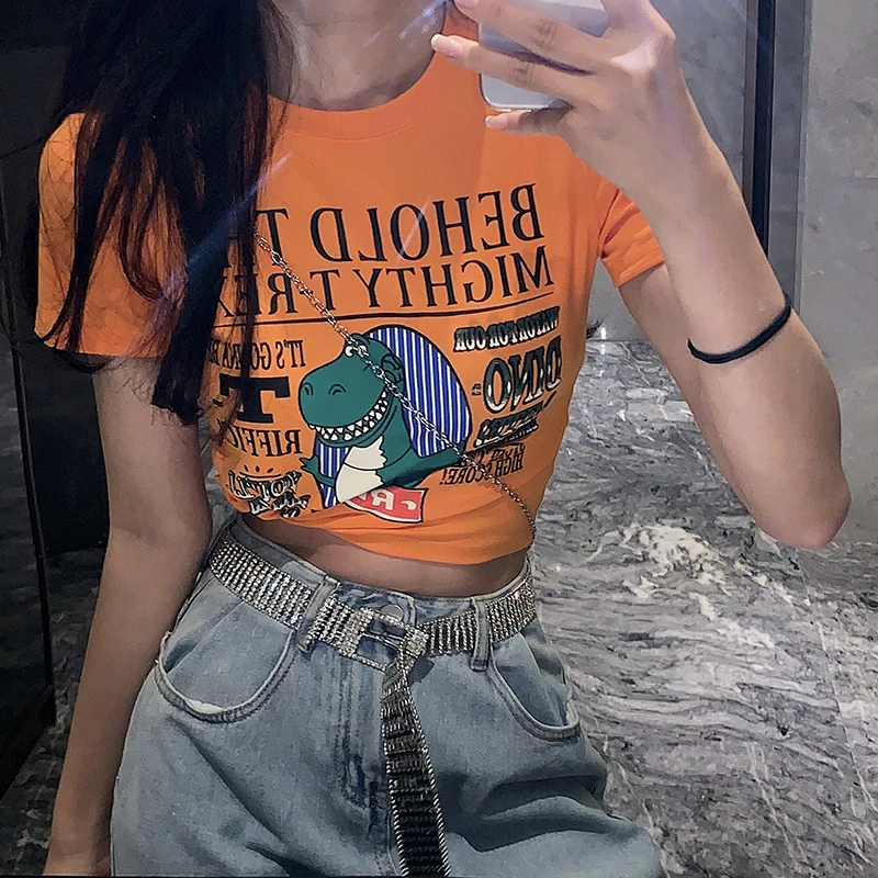Women Cute Dinosaur Cartoon Print t-Shirt Round Neck Collar SHort Sleeve Female t-Shirt Casual Harajuku Korean Style Ladies Top
Women Cute Dinosaur Cartoon Print t-Shirt Round Neck Collar SHort Sleeve Female t-Shirt Casual Harajuku Korean Style Ladies Top