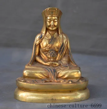 

wedding decoration 6" old Tibetan Buddhism bronze Gilt Je Tsongkhapa master Guru Lama Buddha statue