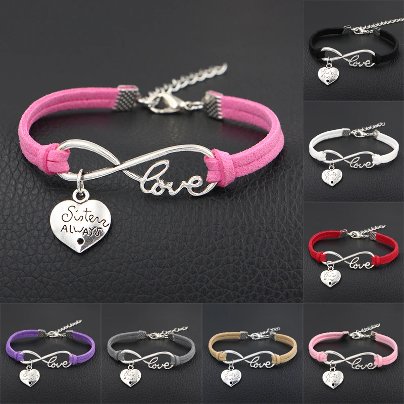 Soeur toujours meilleurs amis Charms Cœur Argent Pendentifs Infini Love Bracelet