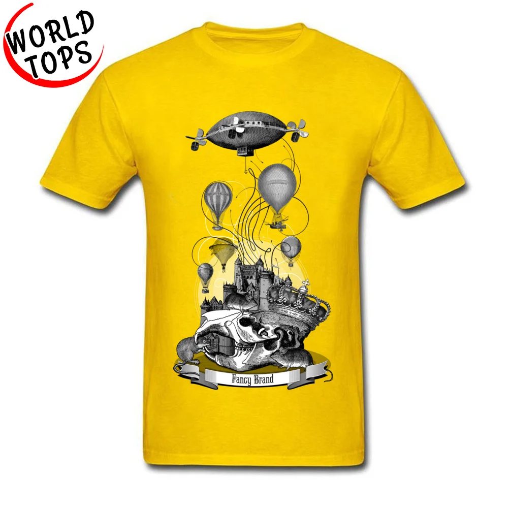 Tops & Tees Funny NEW YEAR DAY Designer Casual Short Sleeve Pure Cotton O Neck Mens T-Shirt Casual Clothing Shirt Vintage Collage with King Mouse Skull Air Baloons fnd Castle yellow