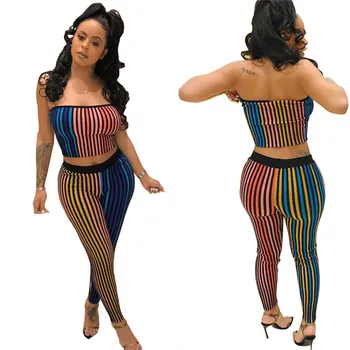 Women Streetwear Colorful Striped Two Piece Outfits Print Skinny Pants Suit Strapless Crop Top and Pant Sets Spring Summer Sets
Women Streetwear Colorful Striped Two Piece Outfits Print Skinny Pants Suit Strapless Crop Top and Pant Sets Spring Summer Sets