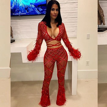 Fashion Women Celebrity Red Summer Long Sleeve Sexy Bandage Jumpsuit Tassel V Neck 2019 Two 2 Pieces Set Sequins Mesh New Design
Fashion Women Celebrity Red Summer Long Sleeve Sexy Bandage Jumpsuit Tassel V Neck 2019 Two 2 Pieces Set Sequins Mesh New Design