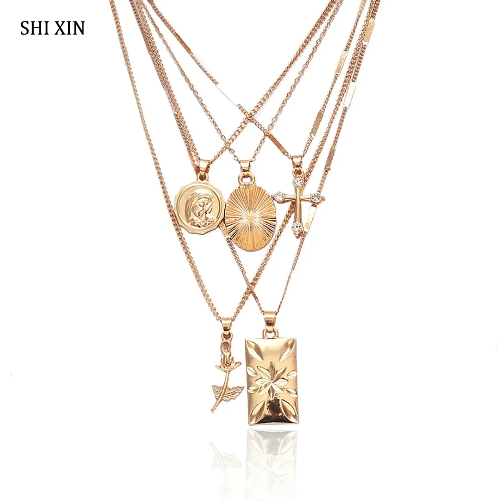 SHIXIN Boho Multi Layered Choker Necklace for Women Separable 5 Chain Cross Rose Rectangle Pendant Fashion Hippie Jewelry Female
SHIXIN Boho Multi Layered Choker Necklace for Women Separable 5 Chain Cross Rose Rectangle Pendant Fashion Hippie Jewelry Female