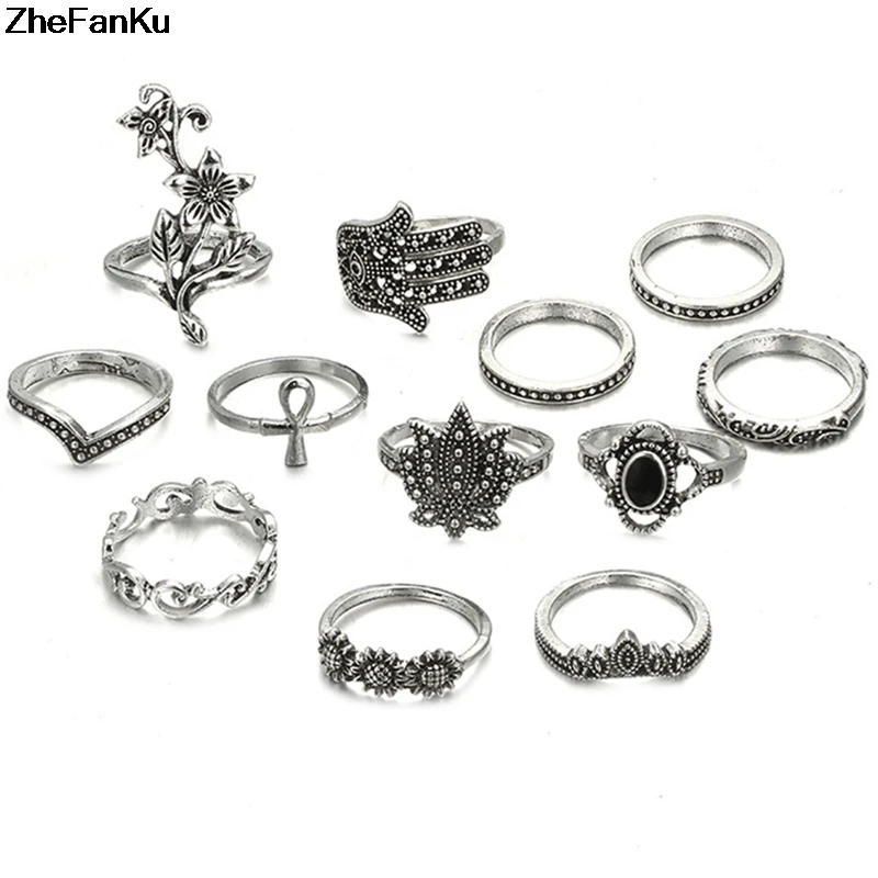 12pcs/Set Vintage Antique Silver Rose SunFlower Hand Crown Finger Midi Knuckle Rings Set for Women Bohemia Jewelry
12pcs/Set Vintage Antique Silver Rose SunFlower Hand Crown Finger Midi Knuckle Rings Set for Women Bohemia Jewelry