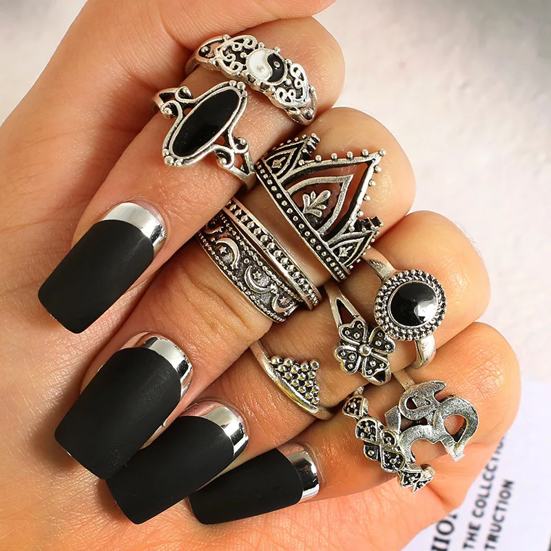 Vintage Antique Silver Rings Set Hollow Out Geometric Ring Sets Black Rhinestone Flower Knuckle Anillos Anel Ring
Vintage Antique Silver Rings Set Hollow Out Geometric Ring Sets Black Rhinestone Flower Knuckle Anillos Anel Ring