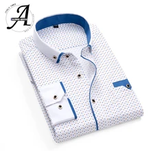 Camisa a cuadros con estampado de lunares para hombres Camisas casuales de manga larga para hombres Camisas de vestir de 21 colores Camisas masculinas(China)