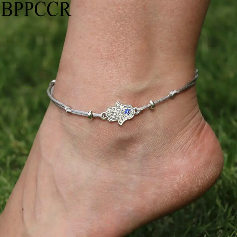 

BPPCCR Classical Blue Evil Eye Fatima Hand Barefoot Anklets For Women Multicolor Handmade Cheville Sandals Anklet Jewelry Gift