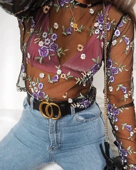 Fashion Women's Summer Sexy Sheer Flower Long Sleeve Shirt Blouse Tops See-through Mesh Tops Embroidery
Fashion Women's Summer Sexy Sheer Flower Long Sleeve Shirt Blouse Tops See-through Mesh Tops Embroidery