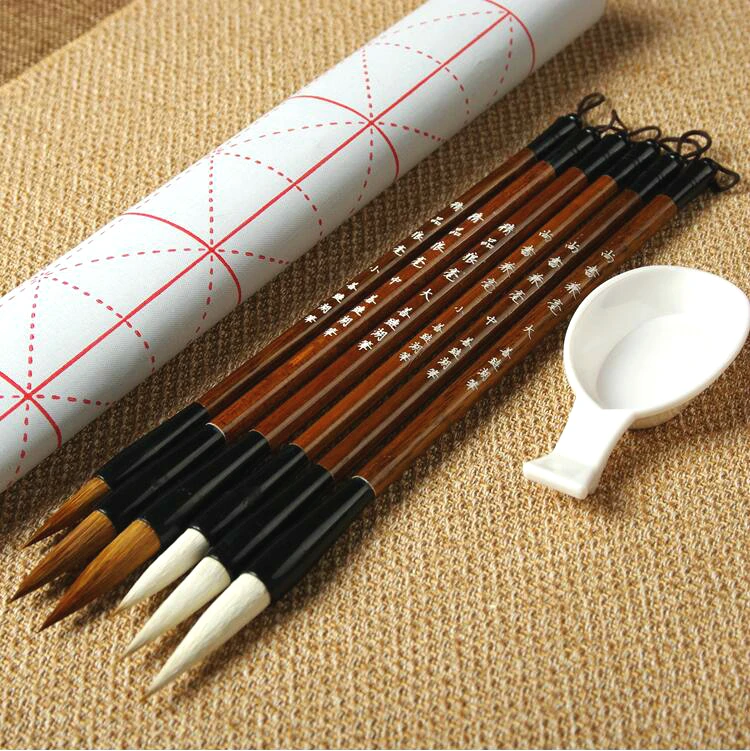 Hot Sale Chinese Traditional Calligraphy Pen Brush Set 6pcs Large Middle Small Regular Script Weasel Hair Writing Bushes | Канцтовары